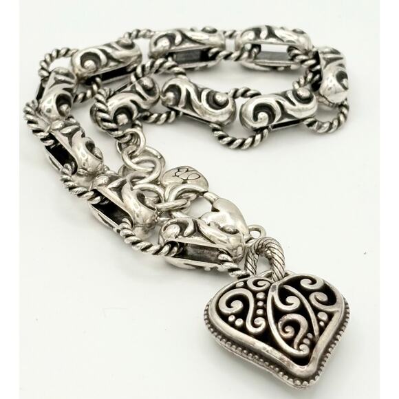Brighton Bibi Scroll Link Bracelet (Retired) Reversible Crystal Heart Charm  EUC - Picture 4 of 9